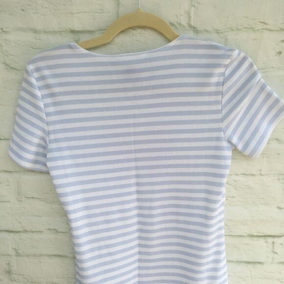 Karen Scott Blue Stripe Sequin Flip Flops Tee P - Picture 8 of 12